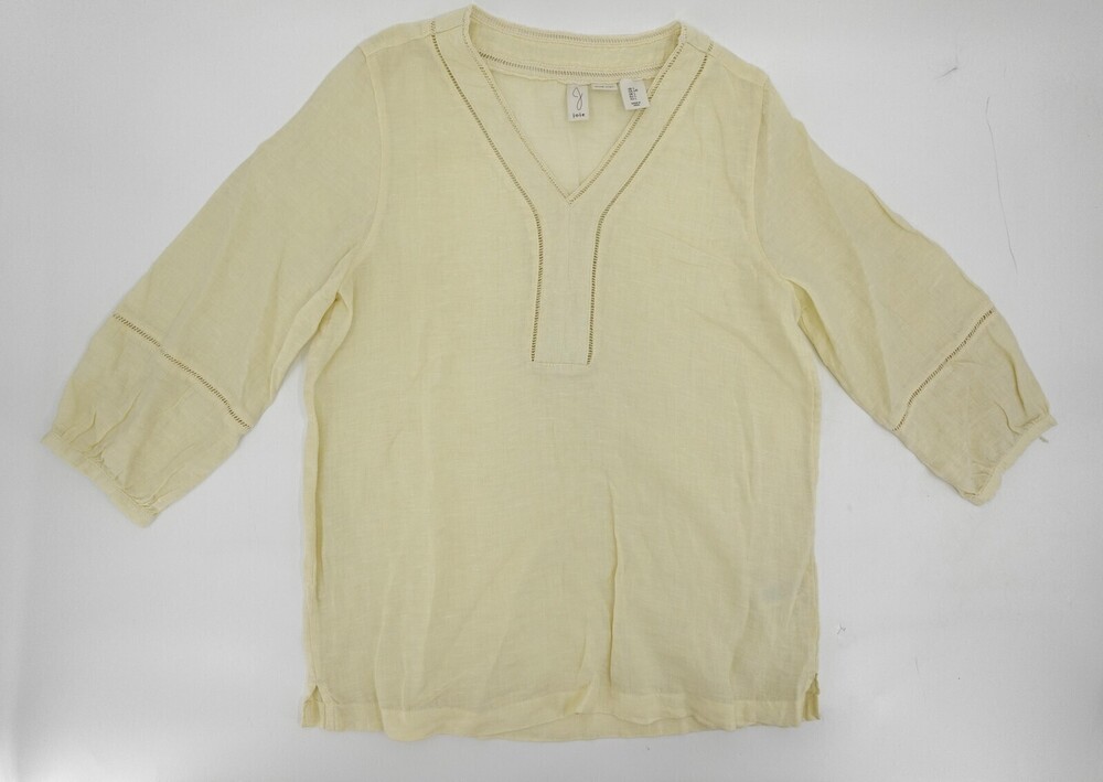 Joie Shirt Womens Large Yellow Linen Tunic 3/4 Sleeve V Neck Blouse Designer
